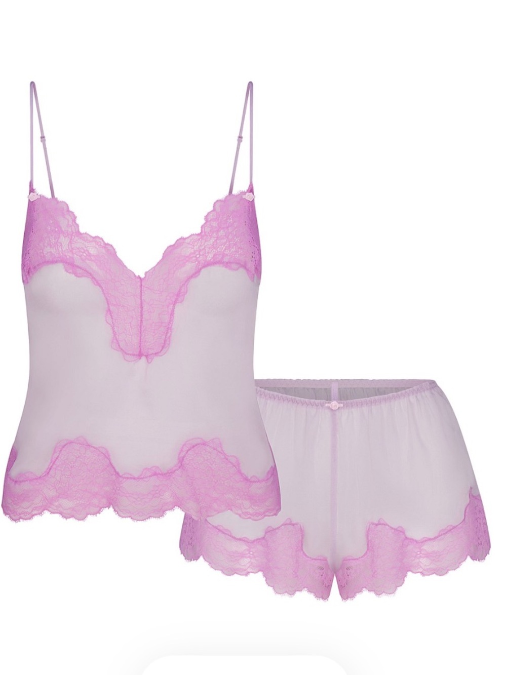SKIMS Sheer Pink Lace Trim Top & Short SET - Large - Like New!! - Picture 3 of 9